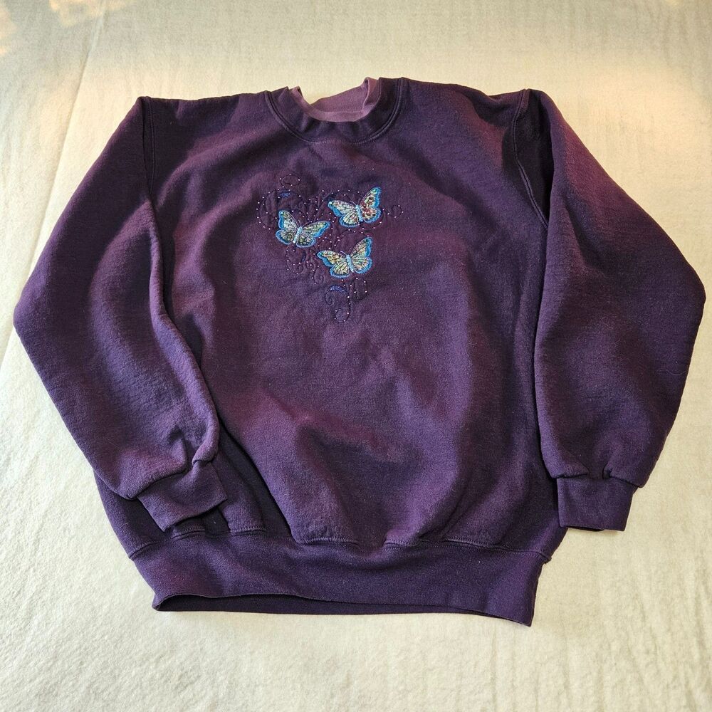 Women's Vintage 90s Sweatshirt Top Stitch by Morning Sun Purple Embroidered
